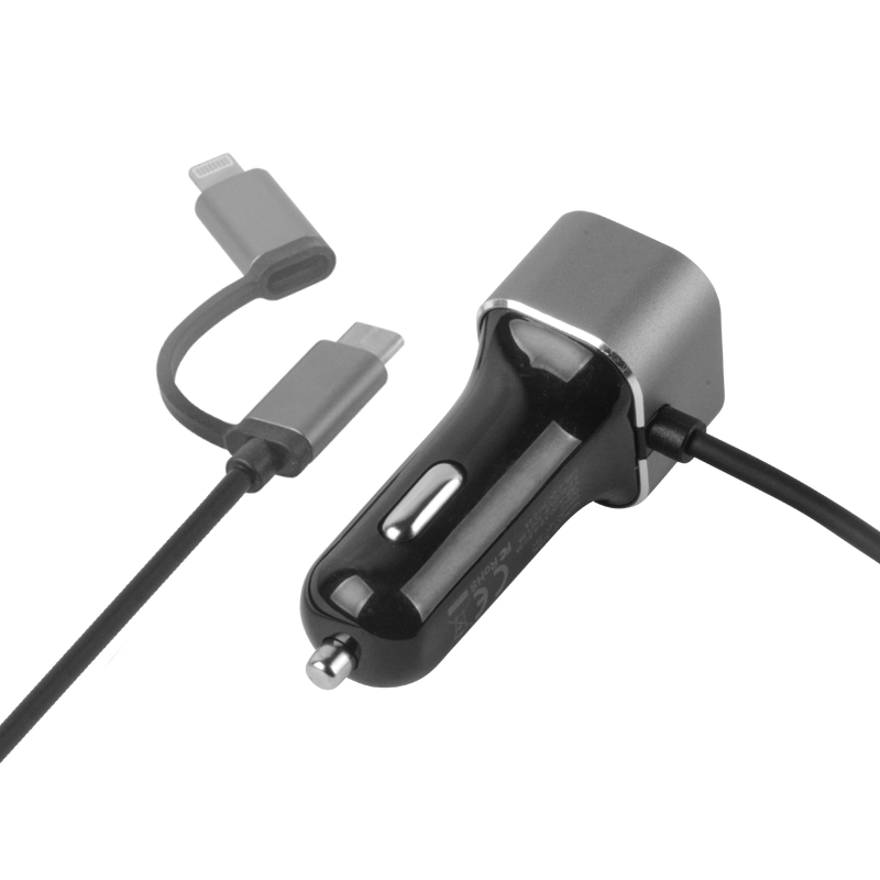 Spot 30w high power car charger with line car charger QC3.0 fast charge aluminum alloy 2.4a car mobile phone charger